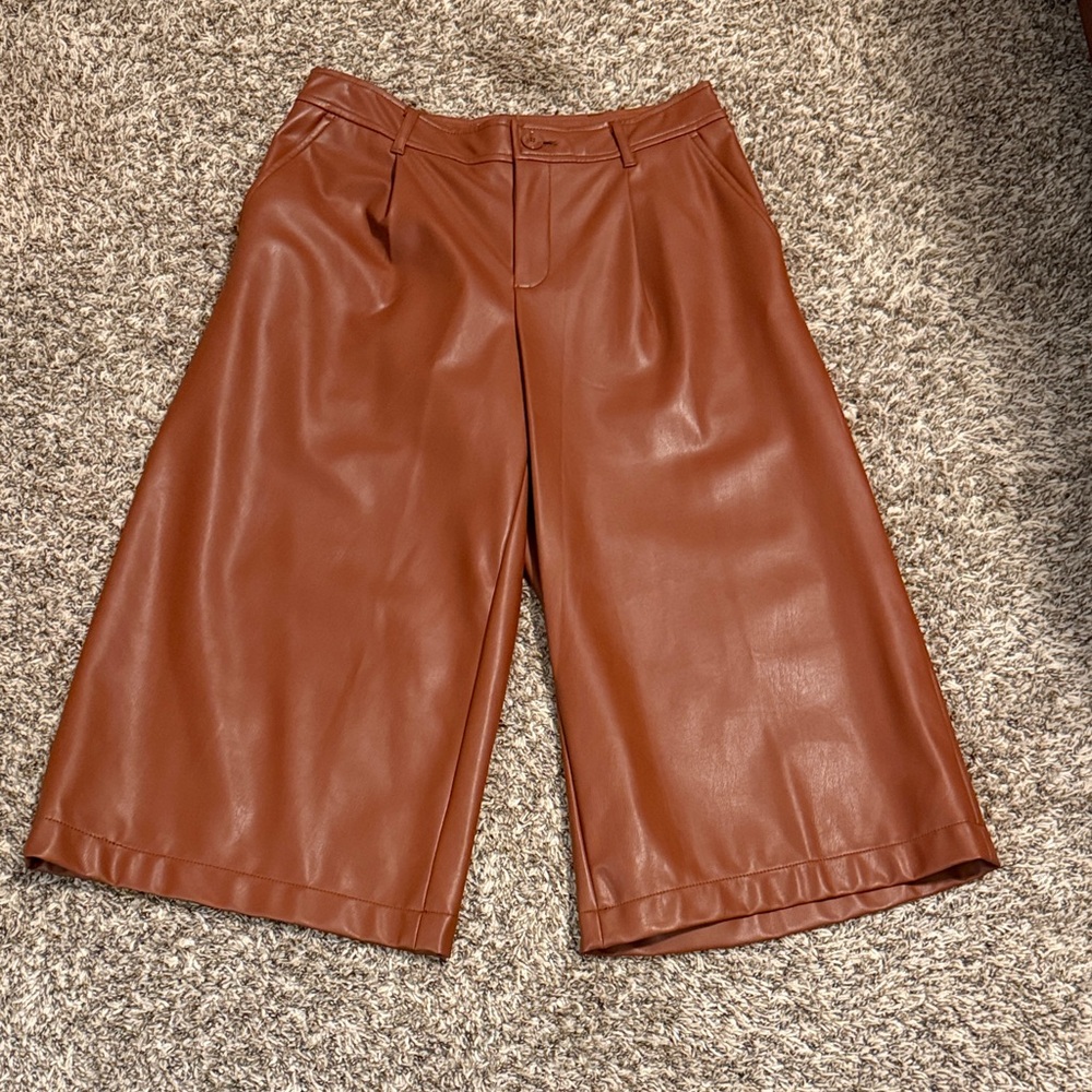Brown Faux Leather Wide Leg Pants